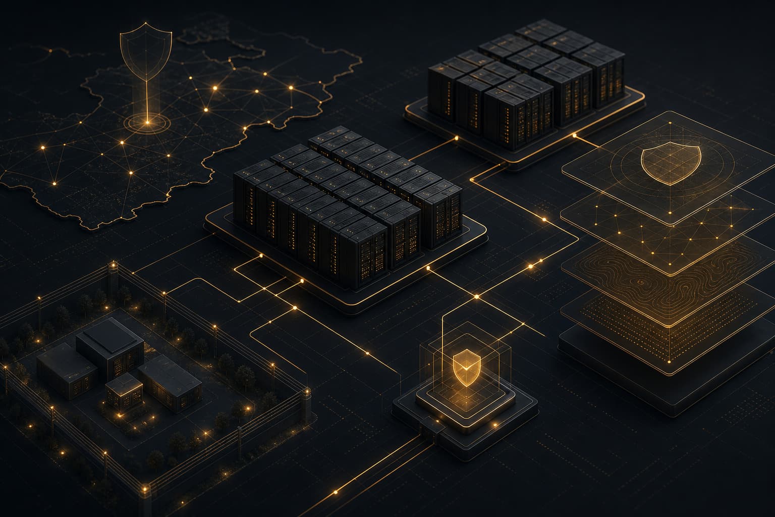 Abstract sovereign AI infrastructure topology with secure rack-scale compute and network fabrics